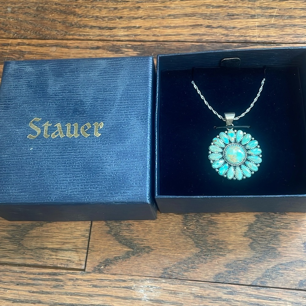 New Stauer silver necklace turquoise pendant